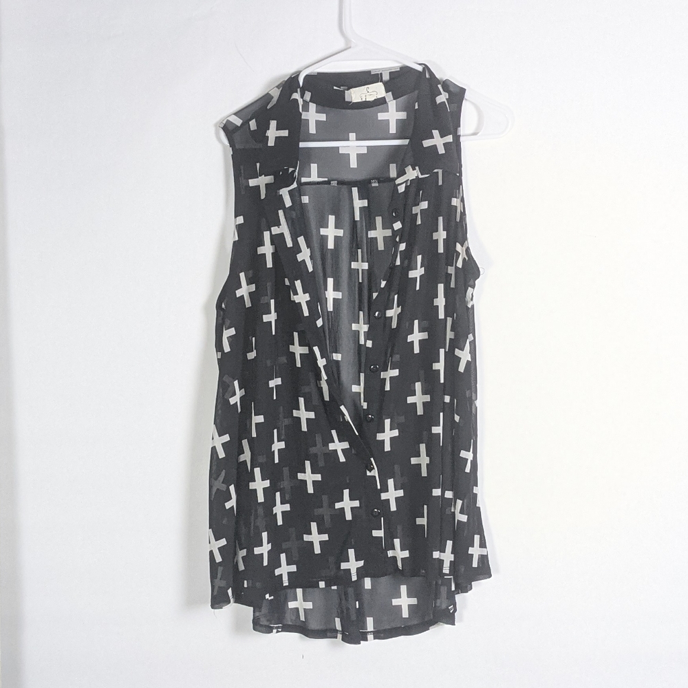 Ember sheer sleeveless top crosses/plus signs
